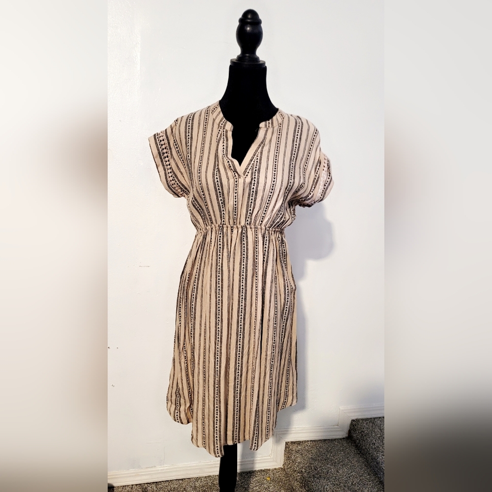 Sweet Wanderer Cream and Brown Wrap Midi Dress